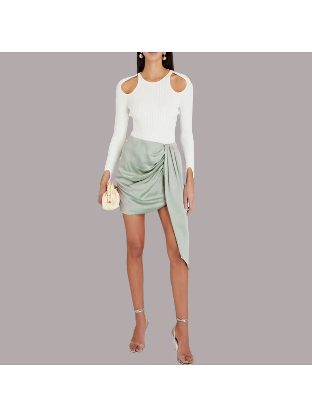 Jonathan Simkhai Draped Satin Asymmetrical Mini Skirt In Lichen Mint Green Sz 12